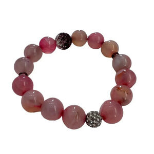 Pink Agate and Swarovski Crystal Beaded Bracelet